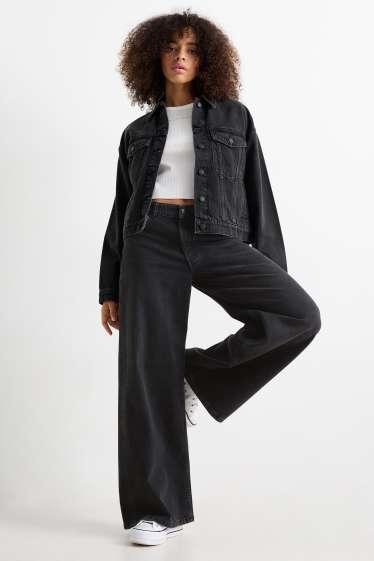 Femmes - Wide leg jean - low waist - noir