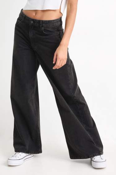 Femmes - Wide leg jean - low waist - noir