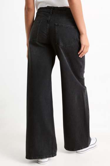 Femmes - Wide leg jean - low waist - noir