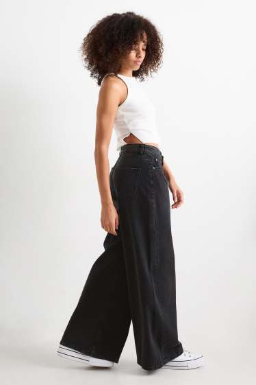 Femmes - Wide leg jean - low waist - noir