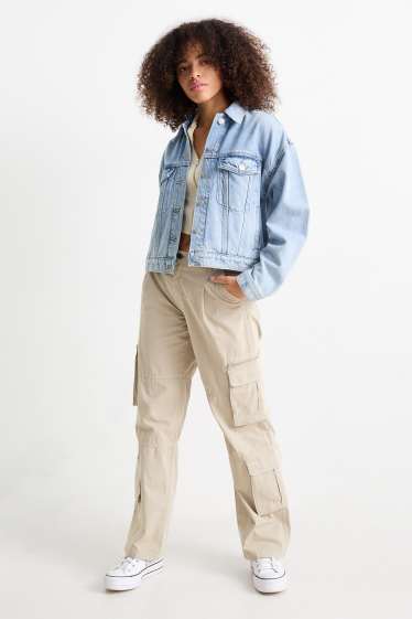 Damen - Cargohose - Mid Waist - Wide Leg - hellbeige