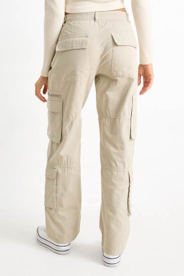 Damen - Cargohose - Mid Waist - Wide Leg - hellbeige