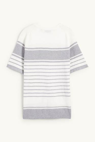 Hommes - Pull en maille - manches courtes - à rayures - texturé - gris clair