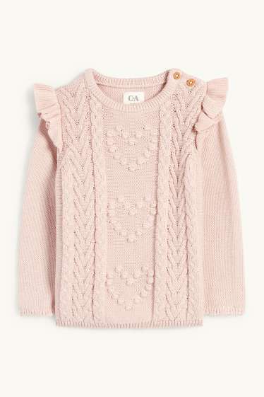Baby Mädchen - Herzchen - Baby-Pullover - Zopfmuster - rosa