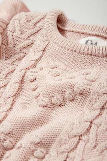 Baby Mädchen - Herzchen - Baby-Pullover - Zopfmuster - rosa