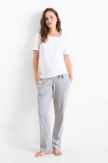 Donna - Pantaloni pigiama premaman - pois - arricciature - grigio chiaro melange