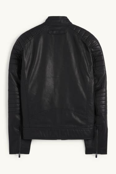 Pánské - Motorkářská bunda - imitace kůže - černá
