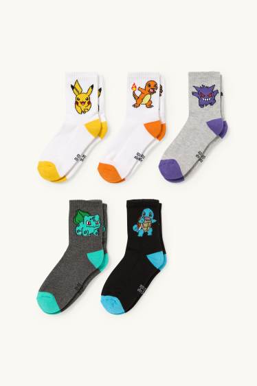 Copii - Băieți - Multipack 5 perechi - Pokémon - șosete cu motive - negru