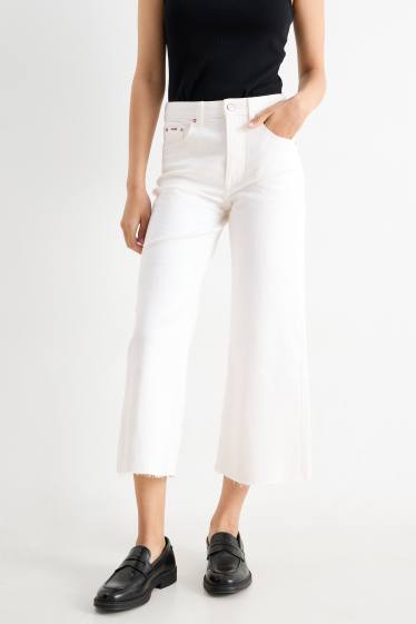 Dames - Wide leg jeans - mid waist - crème wit