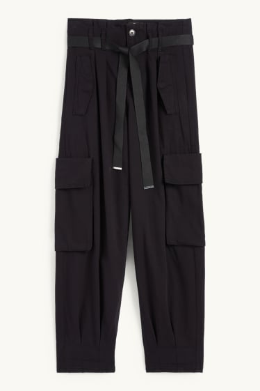 Femmes - Pantalon cargo - high waist - tapered fit - noir