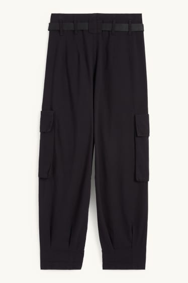 Femmes - Pantalon cargo - high waist - tapered fit - noir