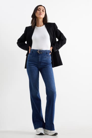 Dames - Flared jeans met riem - high waist - LYCRA® - jeansblauw
