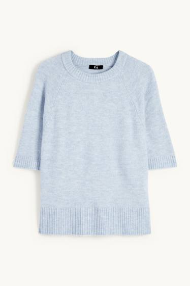 Femmes - Pullover en maille - manches courtes - bleu clair