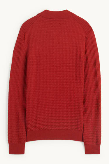 Hommes - Pull - texturé - rouge foncé