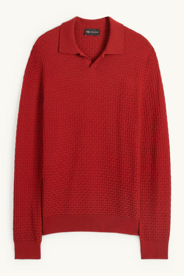 Hommes - Pull - texturé - rouge foncé