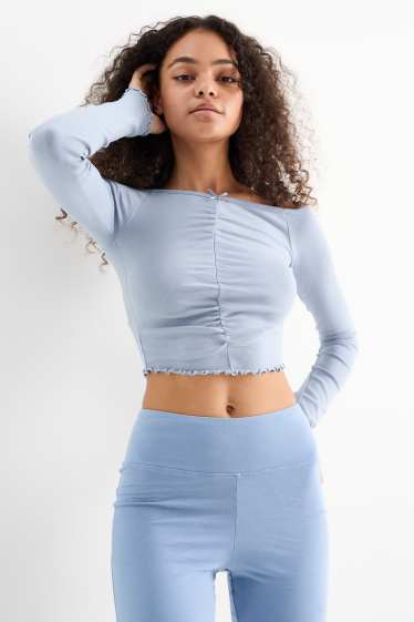 Women - Cropped long sleeve top - blue