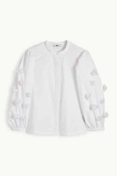Donna - Blusa di popeline - bianco neve
