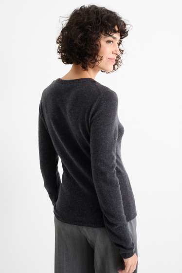 Kobiety - Sweter kaszmirowy z dekoltem V - ciemnoszary