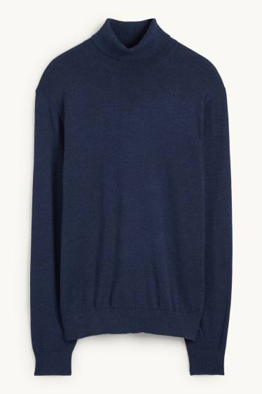 Hommes - Pull à col roulé - bleu foncé