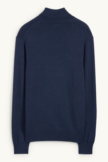 Hommes - Pull à col roulé - bleu foncé
