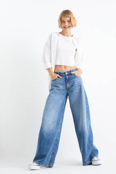 Damen - Wide Leg Jeans - Low Waist - jeansblau