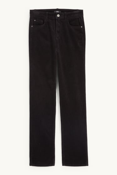 Femmes - Pantalon en velours côtelé - high waist - straight fit - noir