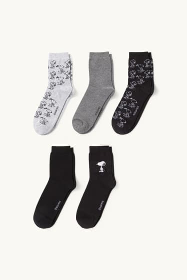 Damen - Multipack 5er - Socken mit Motiv - Snoopy - grau