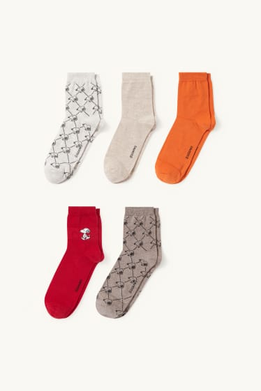 Damen - Multipack 5er - Socken mit Motiv - Snoopy - hellbeige
