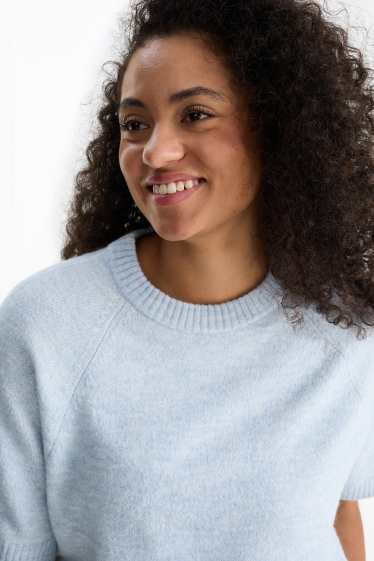 Femmes - Pullover en maille - manches courtes - bleu clair