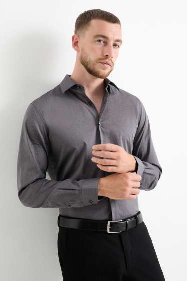 Hommes - Chemise - slim fit - col kent - facile à repasser - gris foncé