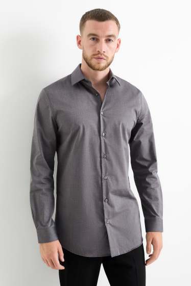 Hommes - Chemise - slim fit - col kent - facile à repasser - gris foncé
