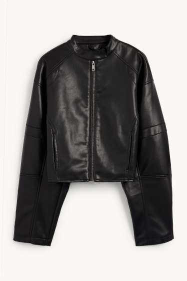 Femmes - Blouson de motard court - synthétique - noir