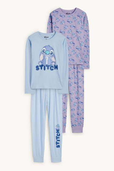 Kinderen: meisjes - Set van 2 - Lilo & Stitch - pyjama - 4-delig - lichtblauw