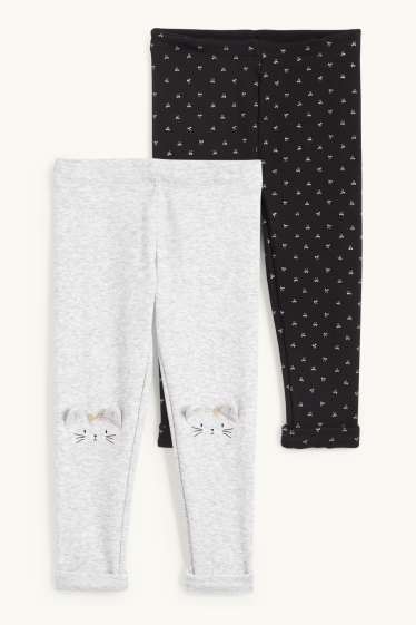 Enfants filles - Lot de 2 - chat et nœud - leggings - gris clair