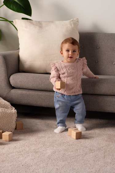 Baby Mädchen - Herzchen - Baby-Pullover - Zopfmuster - rosa