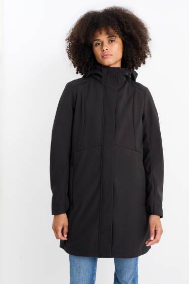 Damen - Softshellmantel mit Kapuze - wasserabweisend - 4 Way Stretch - schwarz