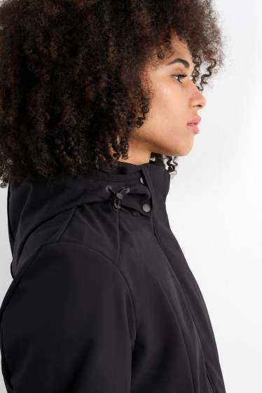 Damen - Softshellmantel mit Kapuze - wasserabweisend - 4 Way Stretch - schwarz