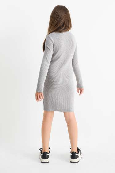 Enfants filles - Robe de maille à col roulé - gris clair
