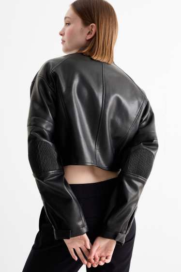 Femmes - Blouson de motard court - synthétique - noir