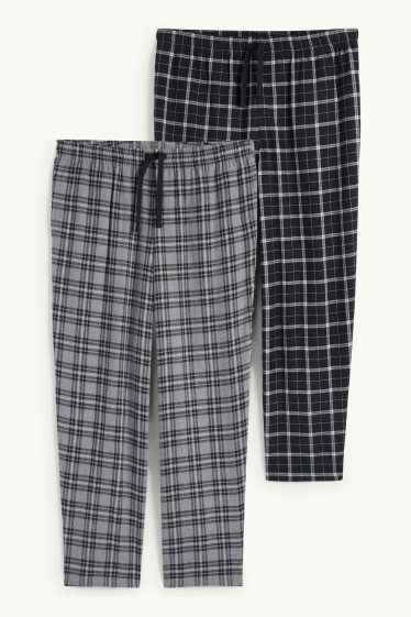 Uomo - Confezione da 2 - pantaloni pigiama di flanella - a quadretti - nero