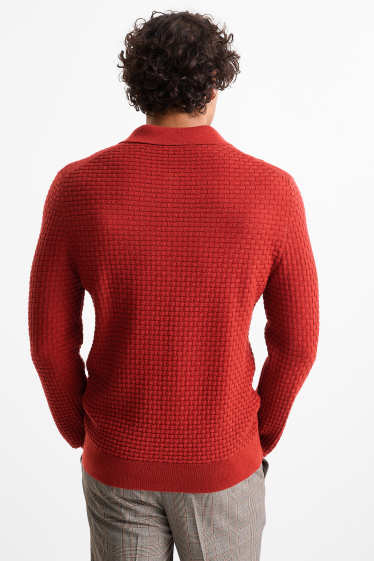 Hommes - Pull - texturé - rouge foncé