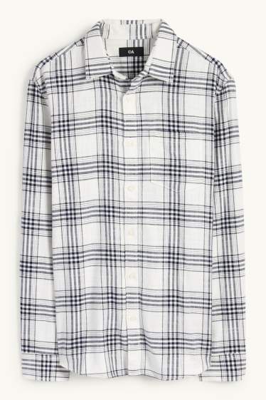 Hommes - Chemise - regular fit - col kent - à carreaux - blanc crème