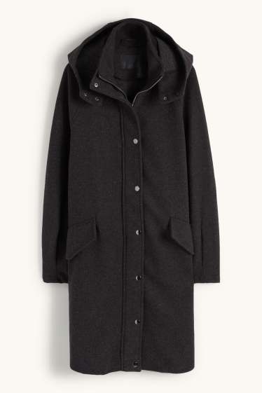 Dames - Mantel met capuchon - donkergrijs