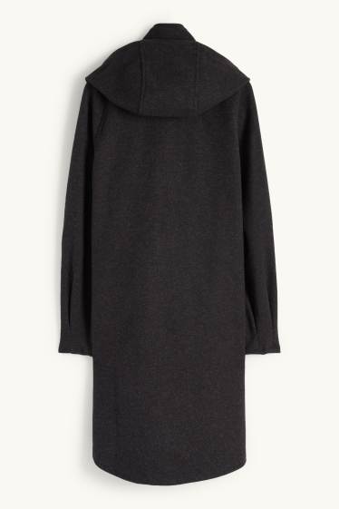 Dames - Mantel met capuchon - donkergrijs