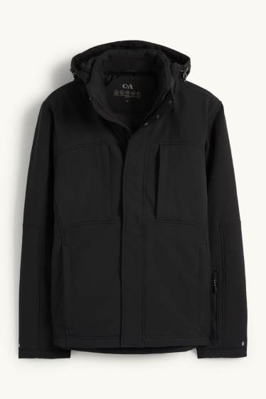 Hommes - Veste softshell à capuche - 4 Way Stretch - déperlante - noir