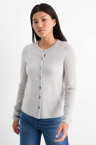 Damen - Kaschmir-Strickjacke - hellgrau-melange
