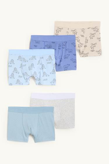 Kinder Jungen - Multipack 5er - Tiere - Boxershorts - gerippt - blau / grau