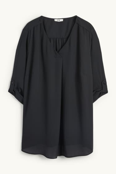 Damen - Bluse mit V-Ausschnitt - schwarz