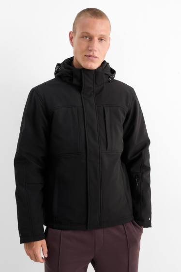 Hommes - Veste softshell à capuche - 4 Way Stretch - déperlante - noir