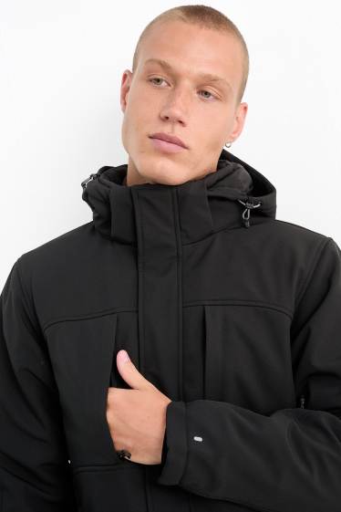 Hommes - Veste softshell à capuche - 4 Way Stretch - déperlante - noir
